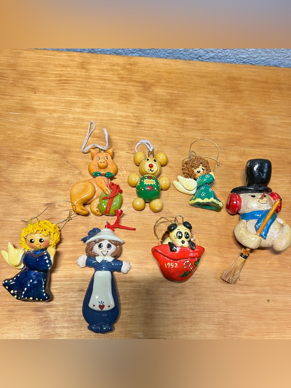 Vintage Handmade Clay/Wood Ornament Lot of 7